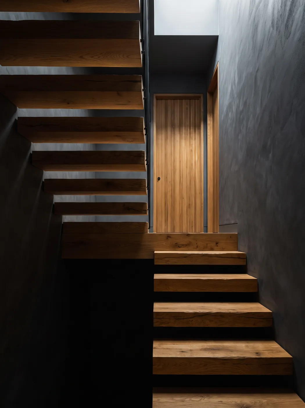 Treppe mit massiven Eichenstufen und Innentür aus Eiche